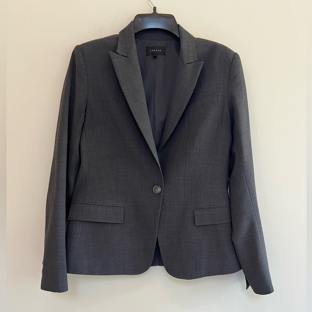 Theory Women’s Gabe B 2 Urban Virgin Wool Stretch Blazer in Charcoal Gray, 6 - Picture 2 of 11